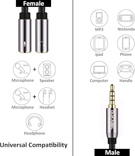 Miniatura 5 de DUKABEL Adaptador divisor de auriculares, conector de 0.138 in, adaptador de enchufe de micrófono y auriculares de 0.138 in, cable adaptador de