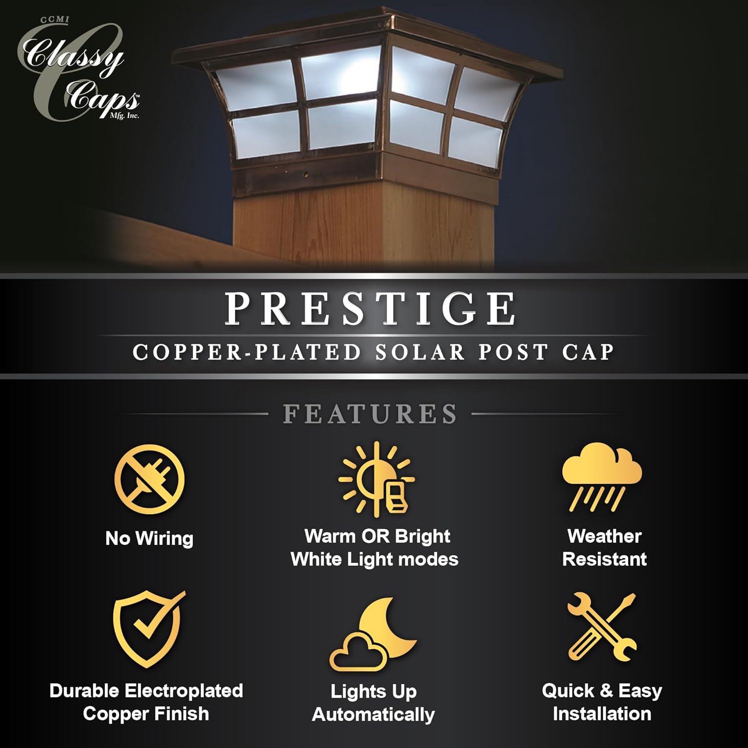 Classy Caps SL086 Solar Post Cap Light 6x6 Copper
