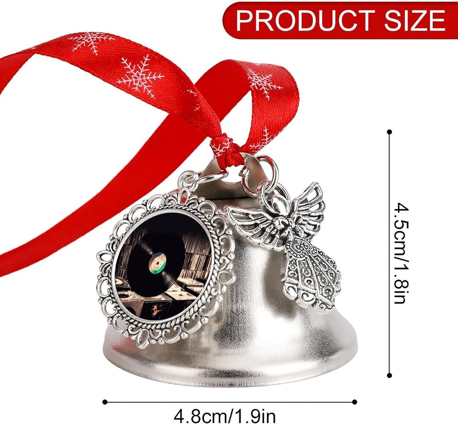 Vinyl Records Christmas Bell Ornament Metal Christmas Jingling Bell Vintage Bells for Xmas Tree Decors Wings & Loves Bells Ornaments for Holiday Decor