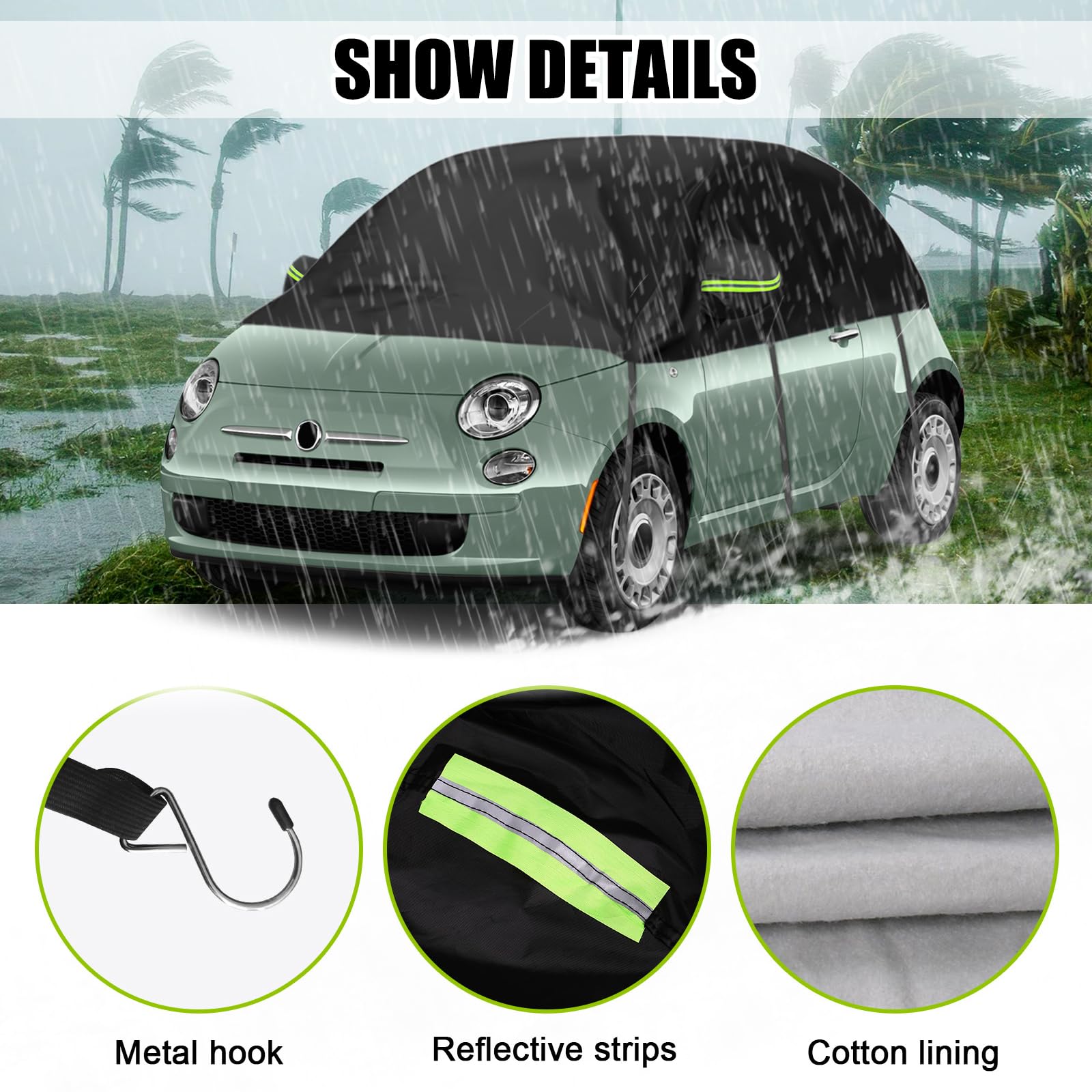 Autoabdeckung Ersatz für VW Up Toyota Aygo Kia Picanto Citroen C1, Universelle Sonnenfest Hälfte Halbgarage UV Beständige Halbe Auto Abdeckplane Staubdicht Schneefest Outdoor Indoor
