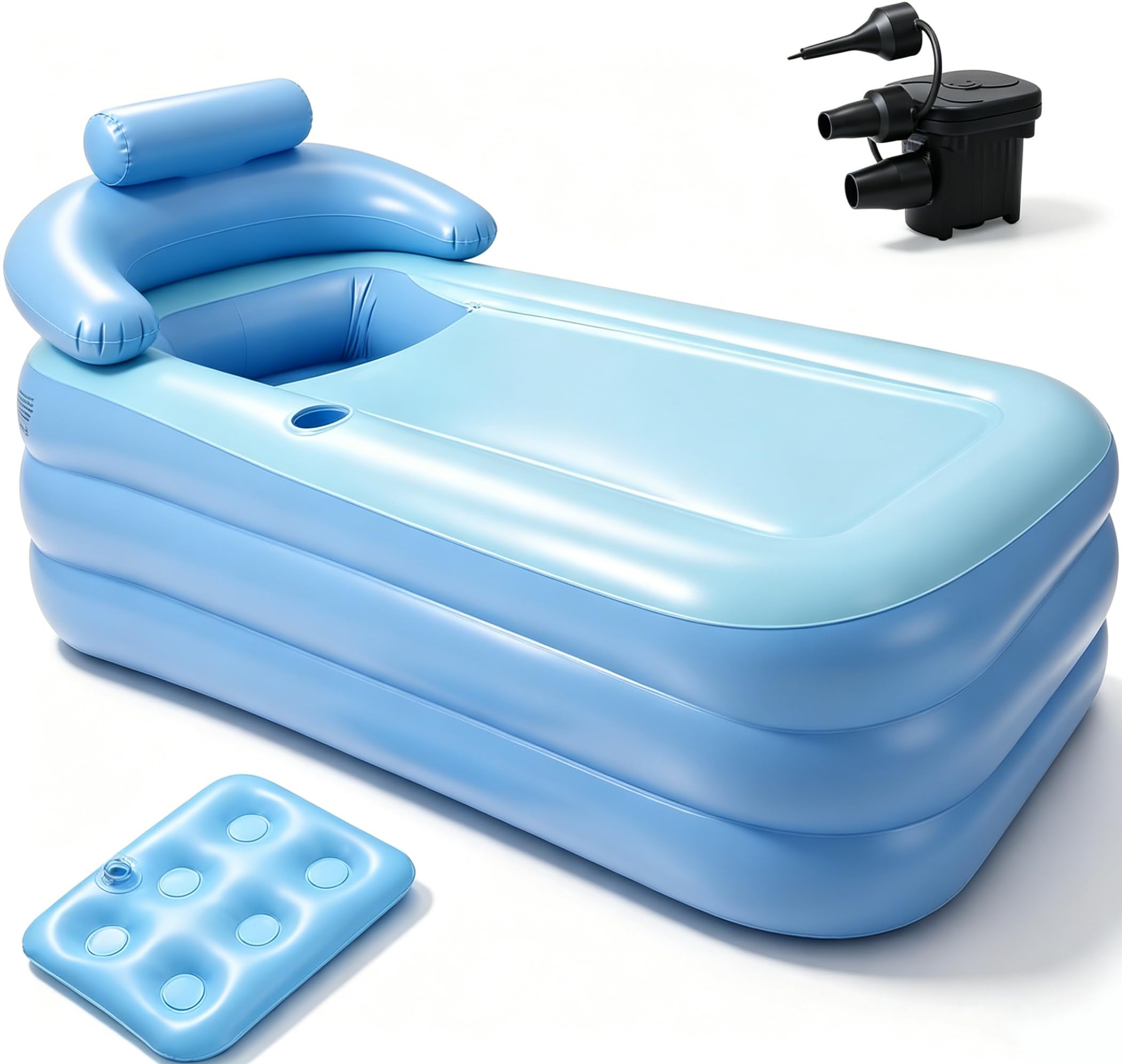 Bañera inflable portátil plegable independiente con cojín integrado y parches