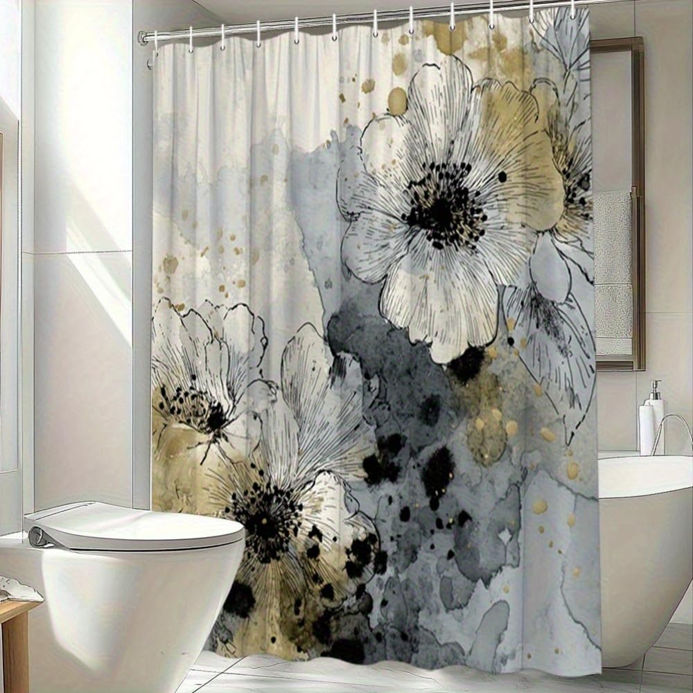 GLWDMB 1 Piece 90x180CM Watercolor Background, Artistic Botanical Design Printed Shower Curtain With Hook, Polyester, for Windows And Walls, Bathtub, Bathroom, Machine Washable, All Season Universal
