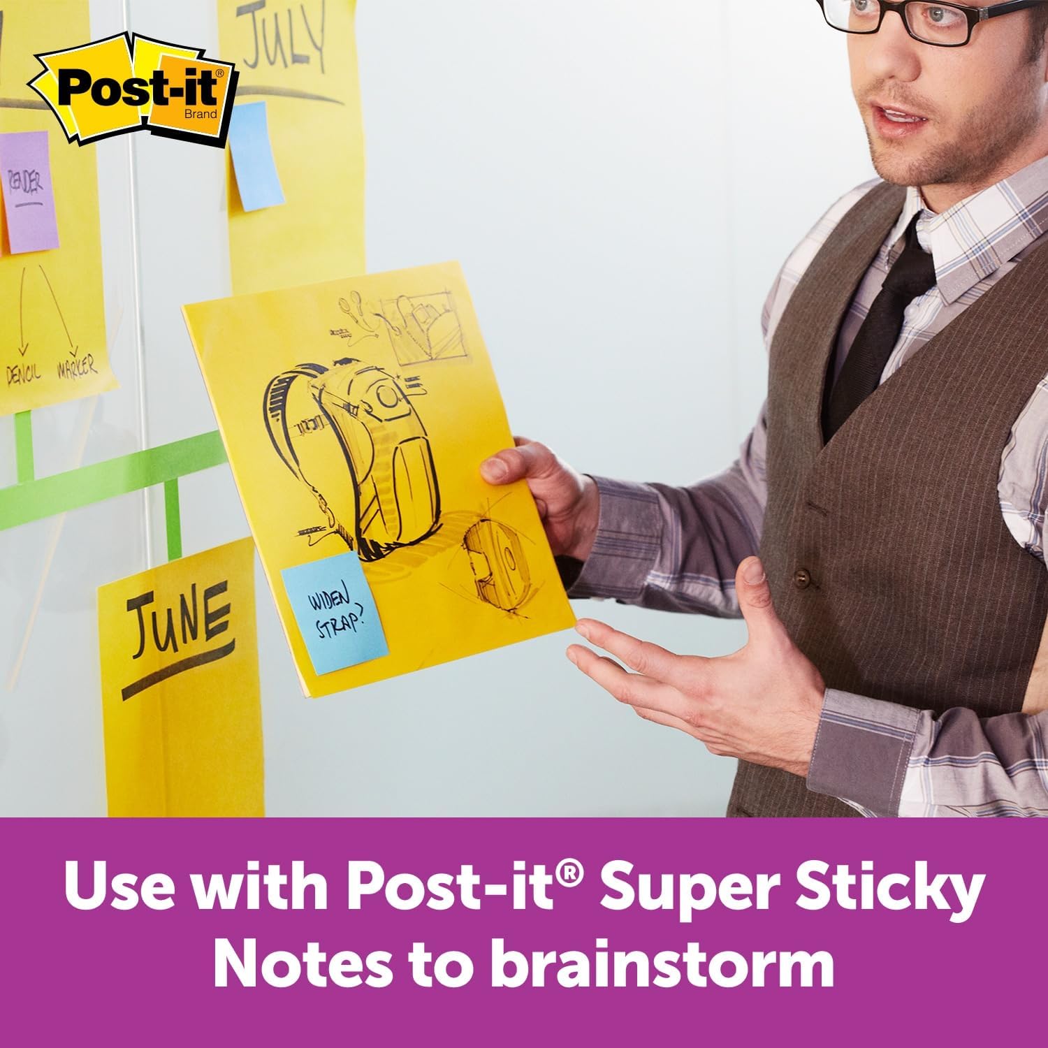 Post-it Super Sticky Big Notes, 11 in x 11 in, 1 Pad, 2X The Sticking Power, Yellow, Recyclable (BN11), 3 Pack