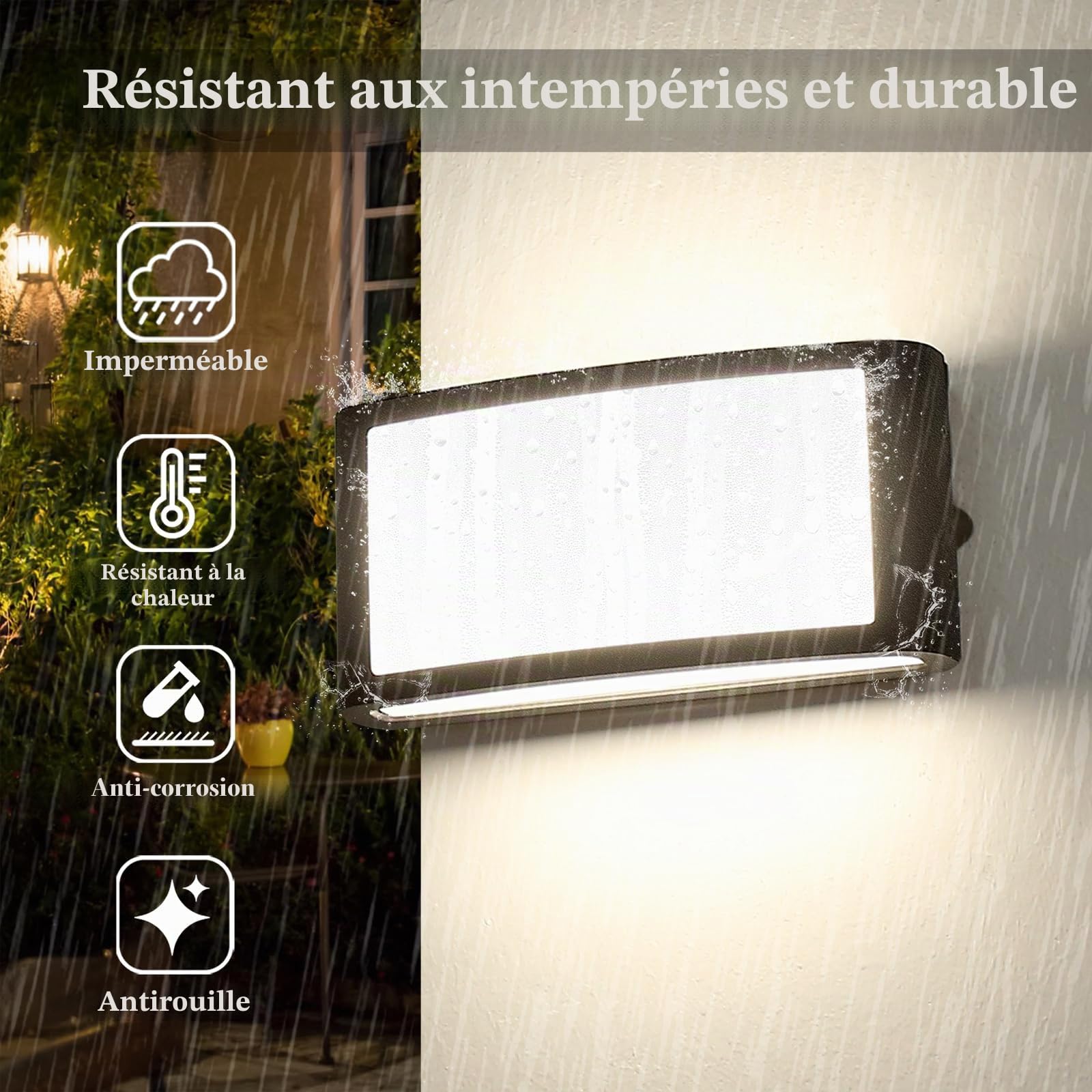 HLFVLITE Applique Murale LED Extérieure, Lampe Murale en Aluminium pour Jardin, IP54 Étanche, 930LM 4000K Blanc Naturel, Gris Anthracite