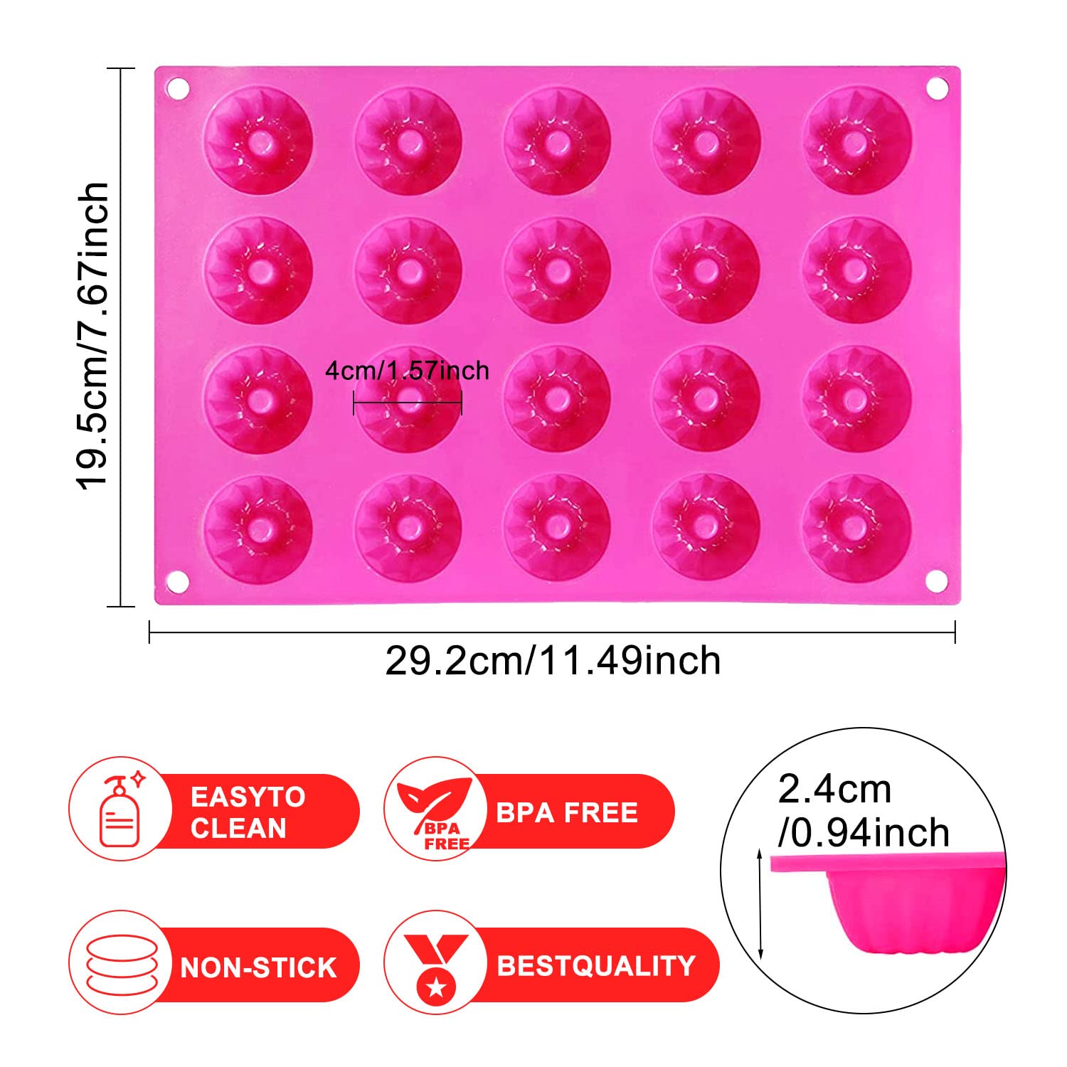 Lot De 2 Mini Moules Silicone Kouglof 20 Cavités – Moule à Gâteaux Rose 29x19,5 Cm – Idéal Chocolats & Friandises