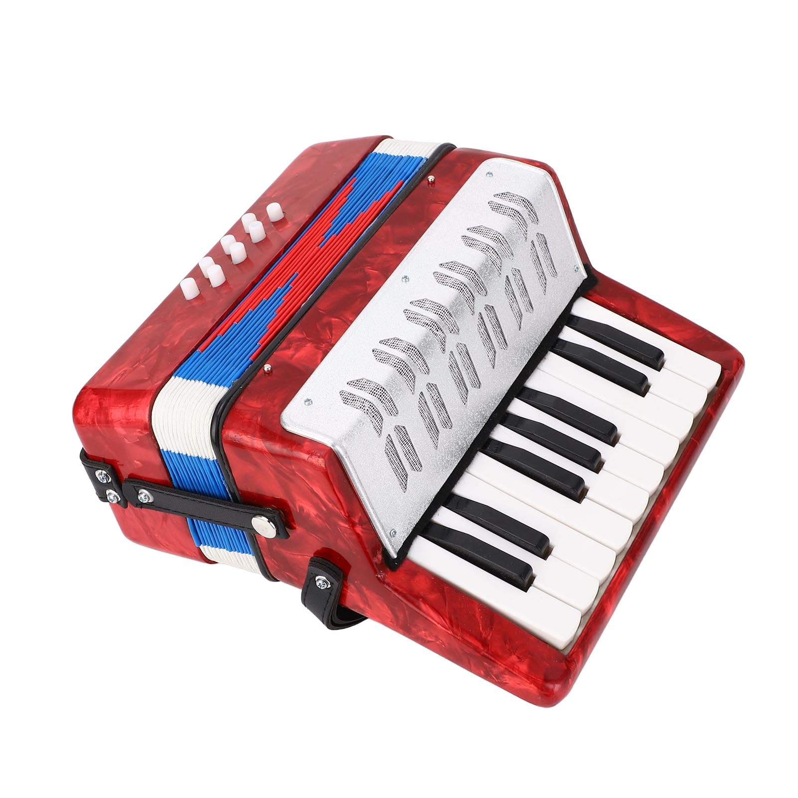 Alomejor Acordeón para Principiantes para Estudiantes - 17 Key 8 Bass Piano Accordion - Instrumento Musical Fácil y Permanente con Correas Ajustables Material ABS (Rojo)