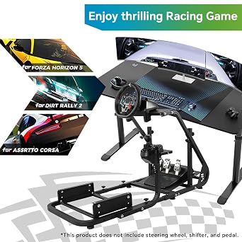 Hottoby Driving Racing Cockpit with Black Seat Fit for Logitech G920 G923 G29, for Thrustmaster, Mountable Monitor Stand,Adjustable Double Arm Reinforcement, No Steering Wheel,Pedal & Handbrake