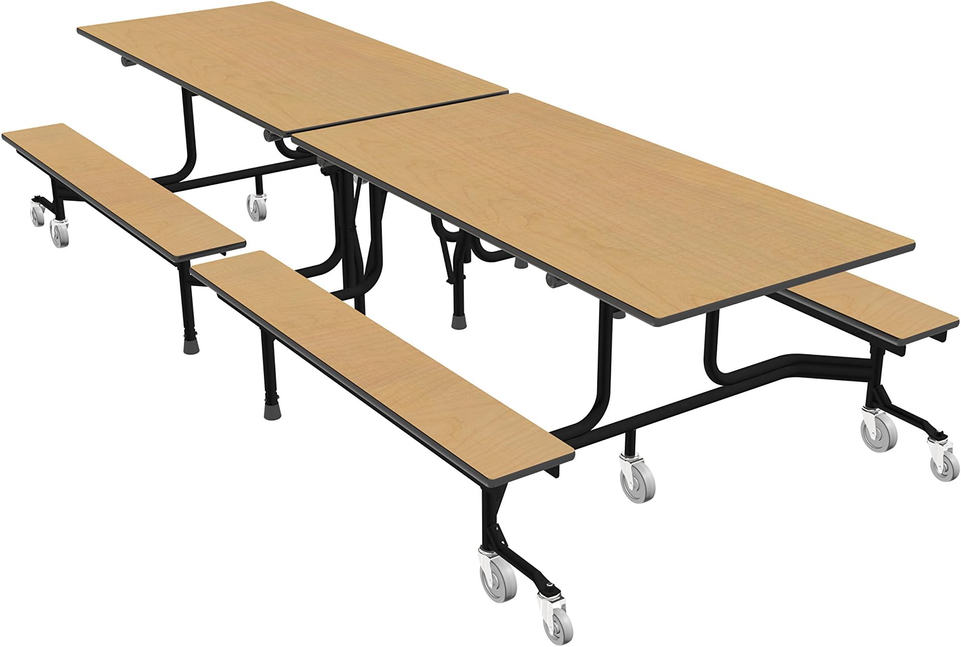 63T Easy Folding Mobile Bench Table, 29x30x120, Maple/Black, Cafeteria, School Breakroom Table