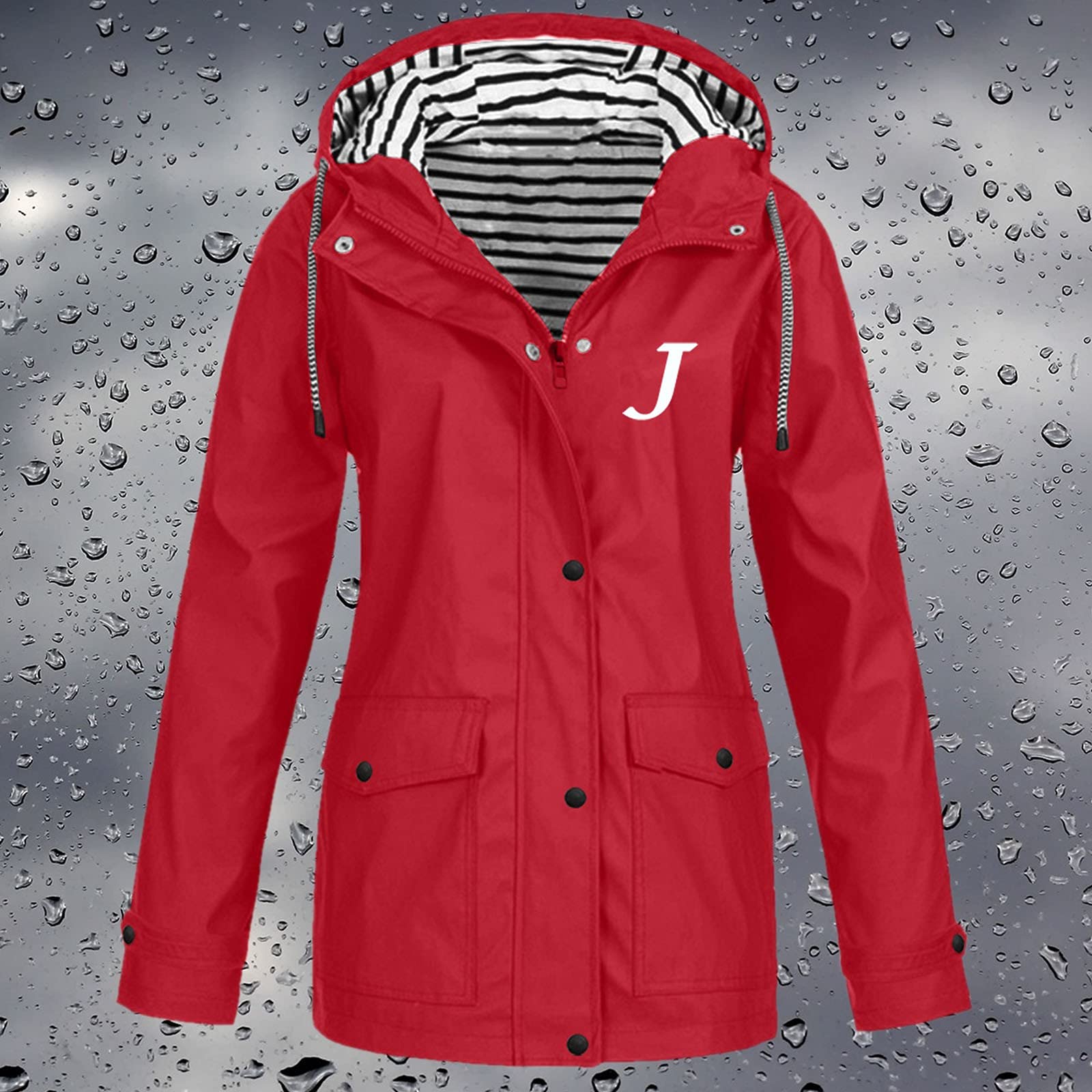 Giacca Casual Da Donna In Tinta Unita Esterno Taglie Forti Con Cappuccio A Tenuta Stagna Antivento Cappotto Maniche Lunghe Coulisse Di Pelle Rossa Impermeabili Impermeabile Giacche