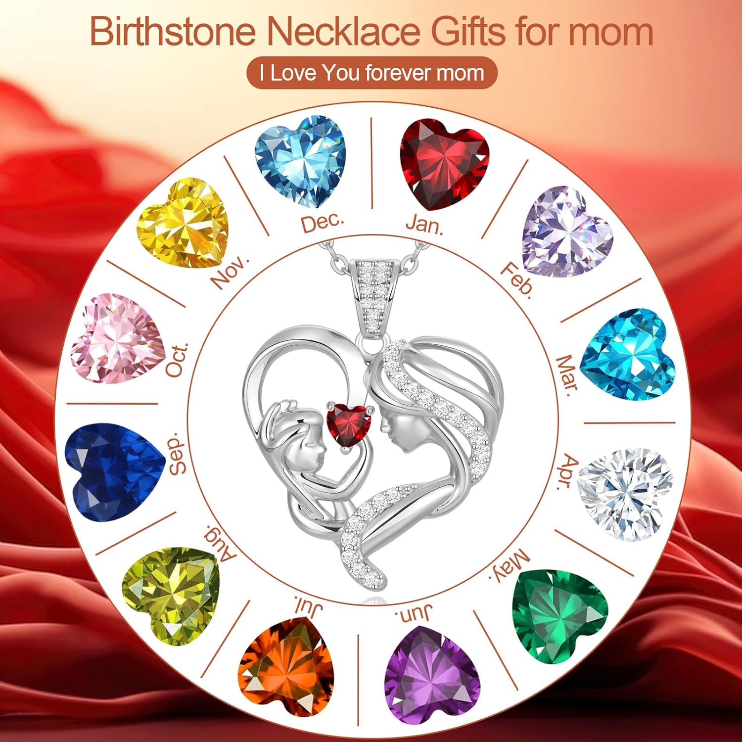 Mothers Day Gifts for Mom Wife Her Grandma, S925 Sterling Silver Birthstone Necklaces Jewelry for Women, Mother's Day Love Heart Pendant Necklace for Anniversary Birthday Christmas Day - Image 4