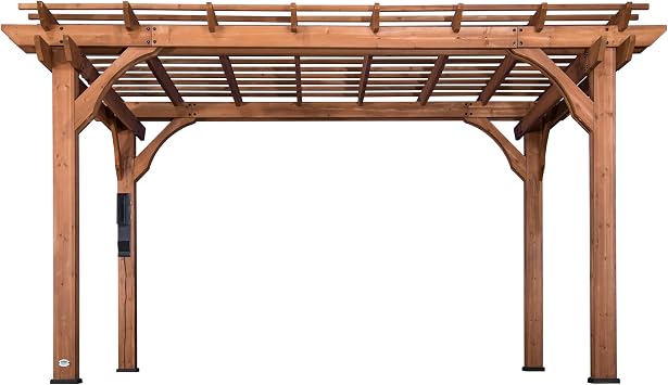 Backyard Discovery Beaumont 14' x 10' Traditional Cedar Wood Pergola Kit with Trellis Roof, All-Season Durability, High-Wind Rating, PowerPort, Shade for Outdoor Patio, Deck, Garden, and Entertaining