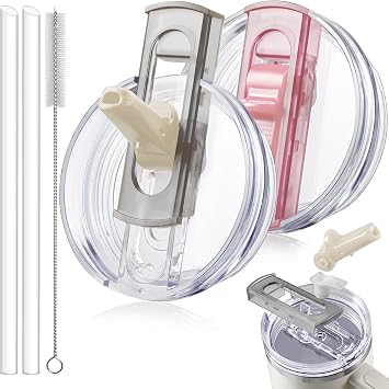 2 Pack Detachable Flip Straw Lid Replacement for 30 oz Stanley Quencher H2.0 & ProTour, Leakproof Spill Proof Lids Straw Cover for Stanley Cup Accessories 30oz, Easy to Clean Cream, Pink