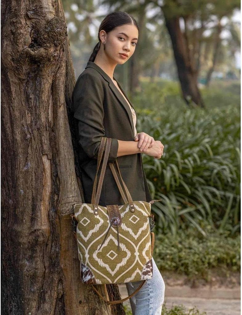 Myra Bag Aesthetic Shoulder Bag Upcycled Cotton & Leather S-2809 - Image 2