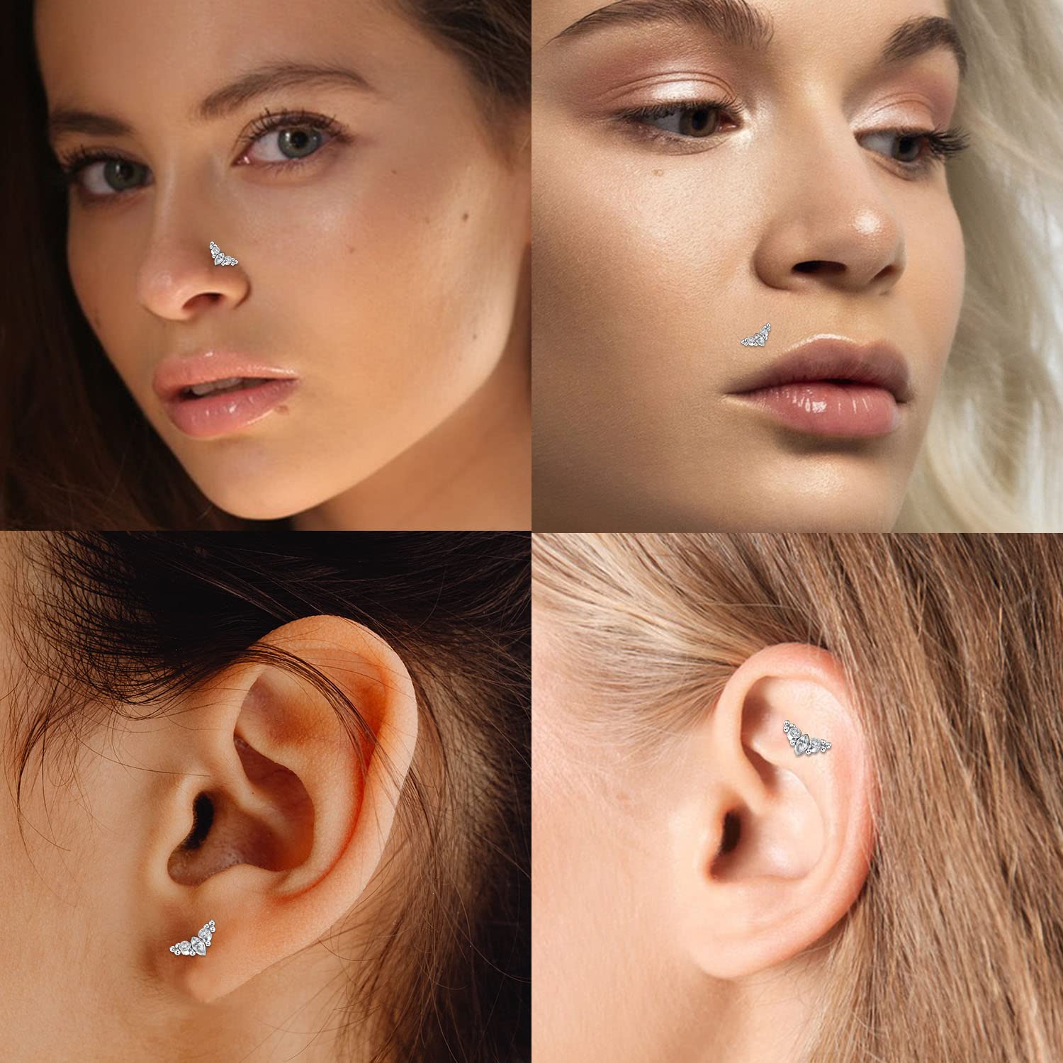 hengkaixuan 16G Titanium Labret Studs - Internally Threaded Flatback - Unisex - Silver - Piercing Jewellery - 5