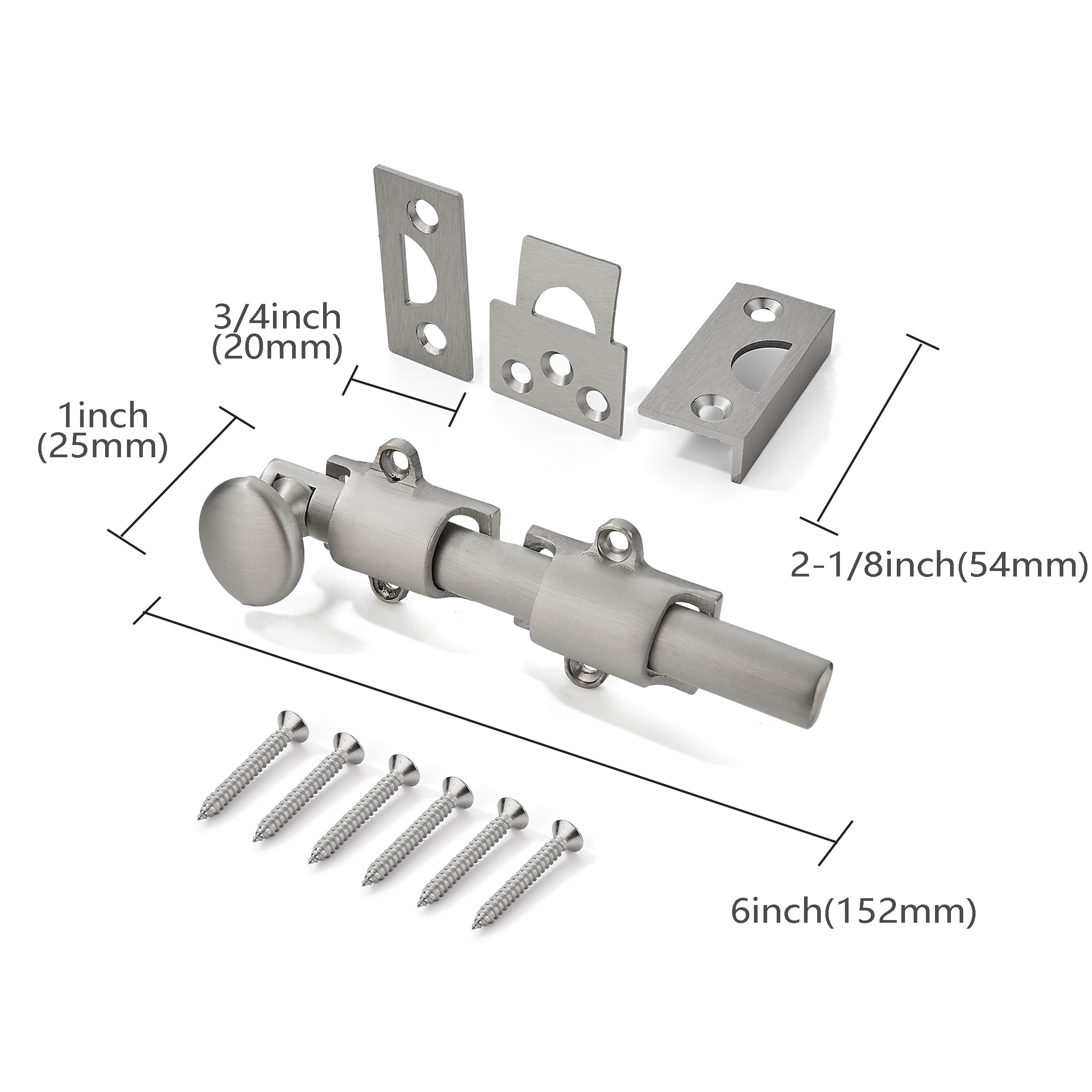 Brushed Nickel Latch & Bolt - LI0202 - khtumeware-li0202-latches-bolts, 6 in (152 mm) — KHTUMEWARE