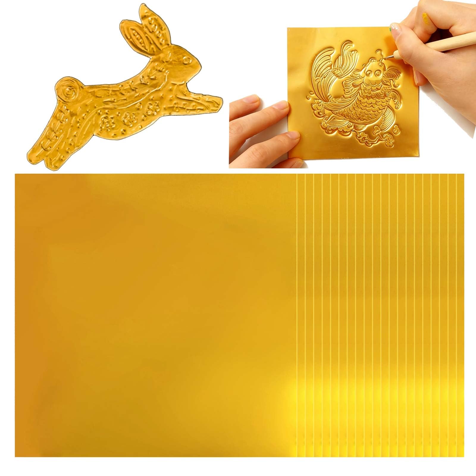 Photo 1 of 100 Sheets Extra Thick Gold Metal Embossing Foil Sheets for Crafts - 0.07mm/2.76mil Thickness 6x6 inch Aluminum Foil Paper for Embossing Art, Heavy Duty Craft tinfoil Sheets for DIY Foil Crafts