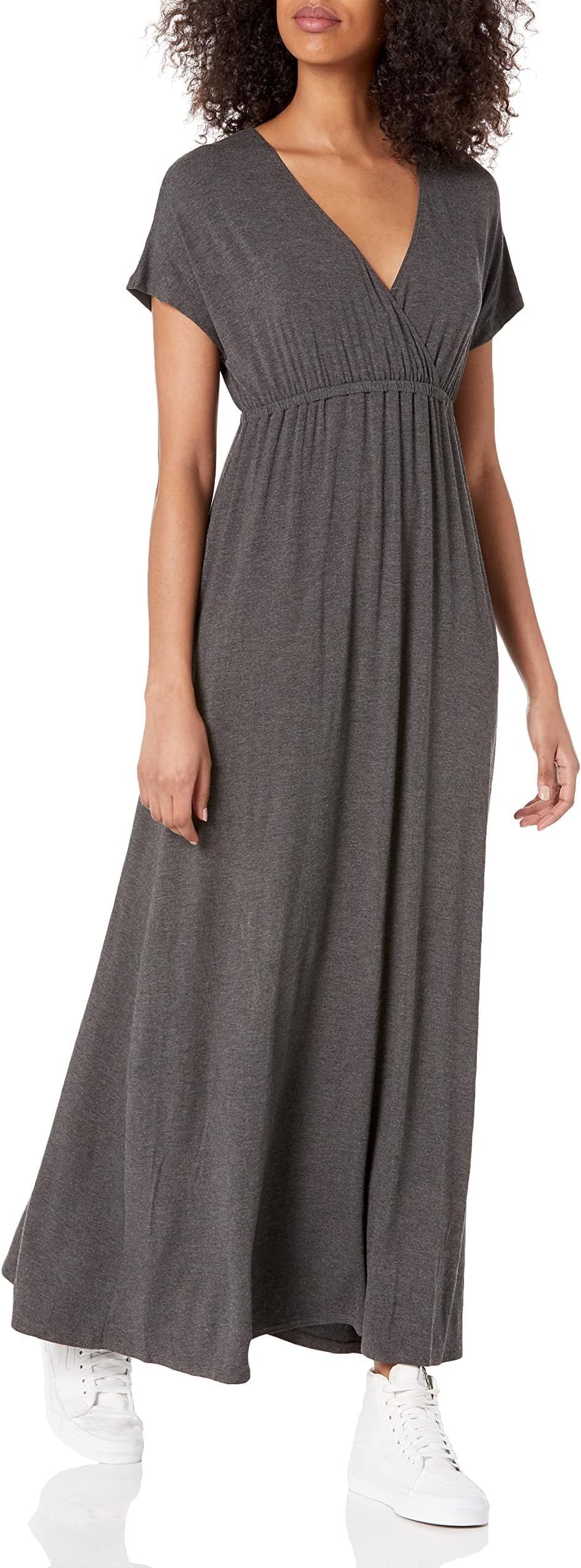 Amazon Essentials Women's V Neck Short Sleeve Waisted Maxi Dress (Available in Plus Size)