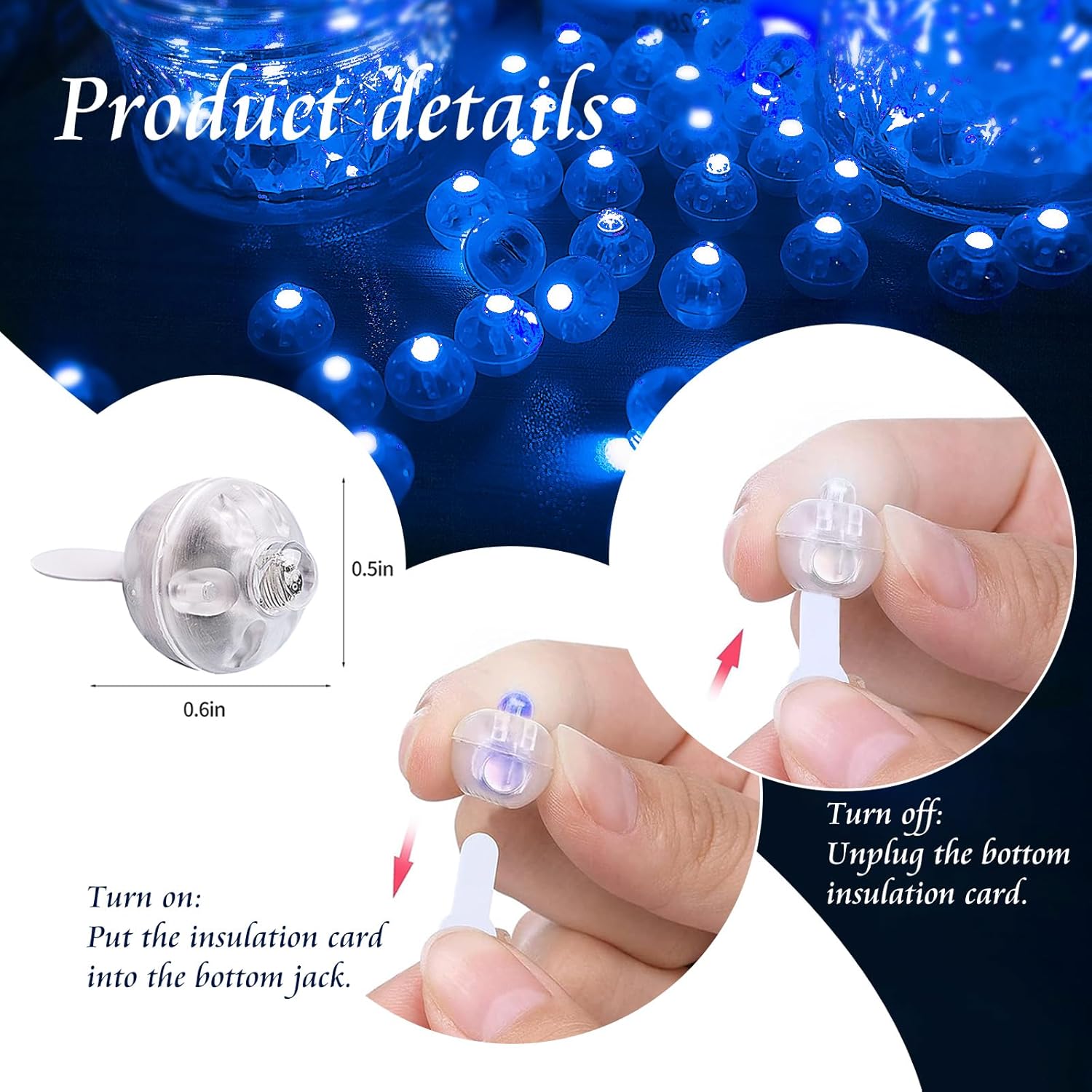 50pcs Balloon Lights Mini LED Lights Round Long Standby Time Ball Lamp for Paper Lantern Birthday Party Christmas Halloween Decoration Blue Plastic