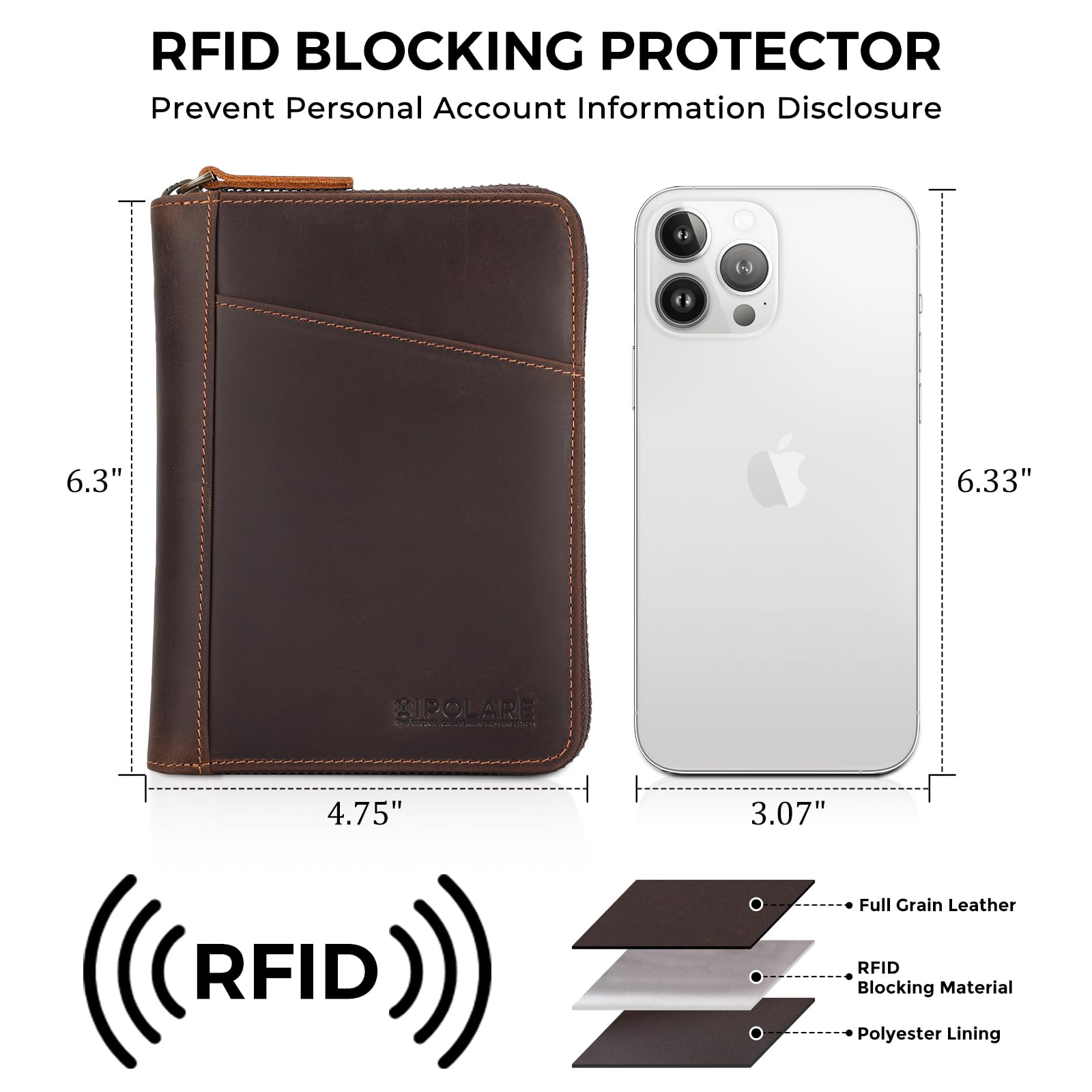 Polare Reisepasshülle aus Vollnarbenleder und RFID-blockierender, Faltbarer Reisepasshülle, Reisedokumenten-Organizer, Halter für 2 Reisepässe