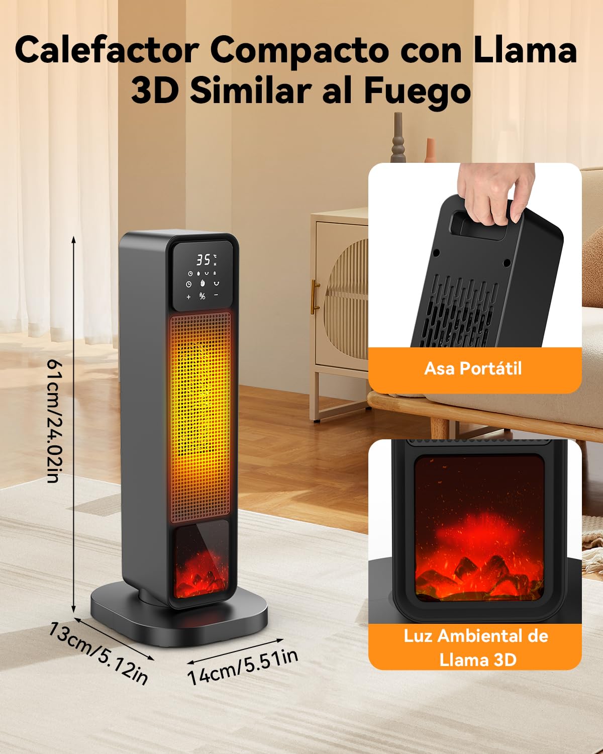 2200W Calefactor Bajo Consumo - Eléctrico Cerámico Oscilante, 4 Modos ECO, Temporizador 1-12H, Protección Sobrecarga/Vuelco, Bajo Ruido, Mando Remoto - Portátil Baño, Sala, Dormitorio, Oficina
