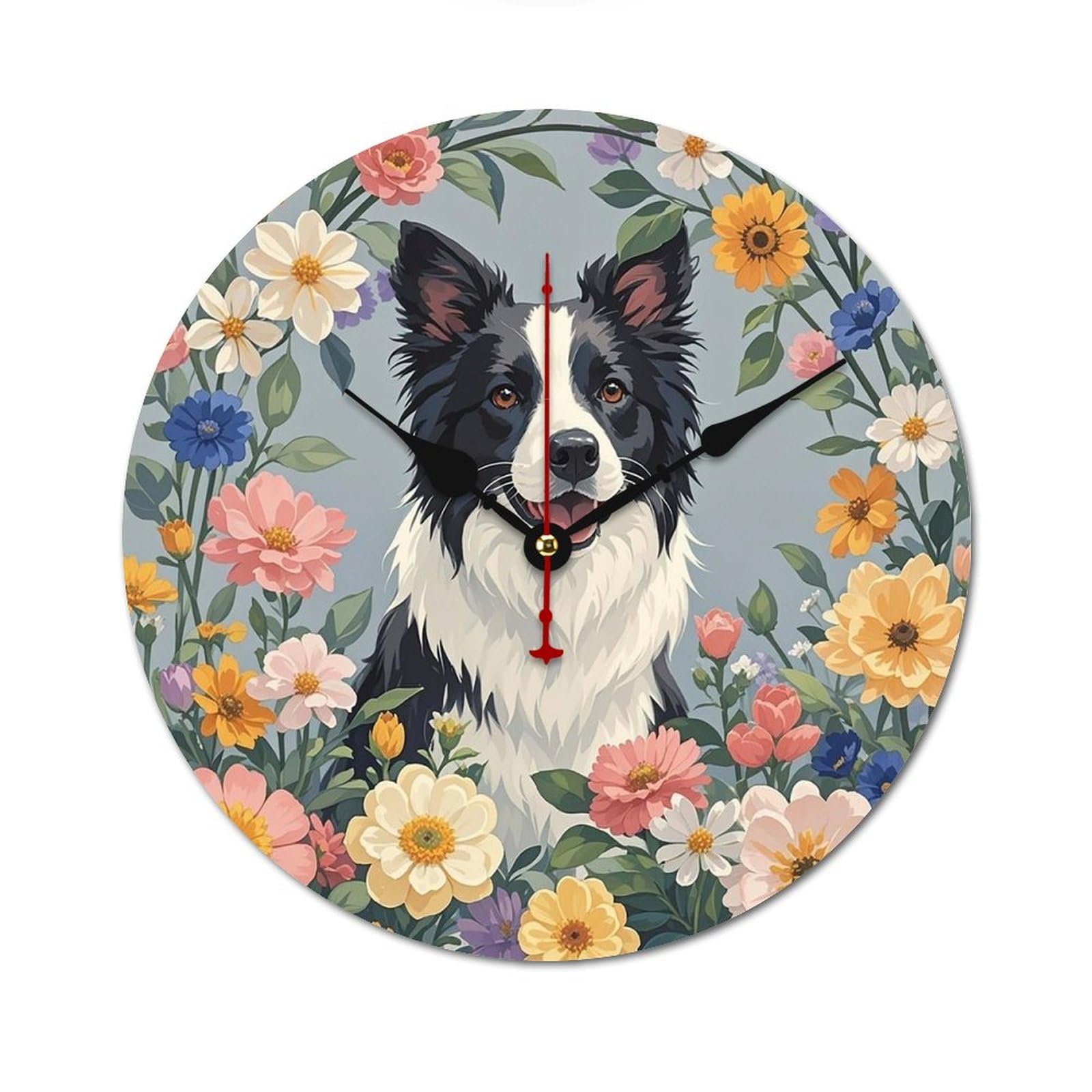 Horloge murale décorative moderne en bois avec illustration chien