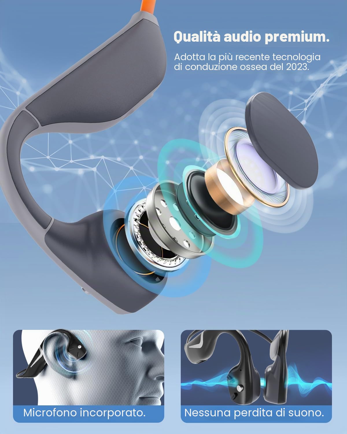 MONODEAL Cuffie Conduzione Ossea Bluetooth 5.3, 20 Ore di Riproduzione, IP67 Sport Impermeabili Wireless Auricolari Open Ear per Corsa Camminata Fitness