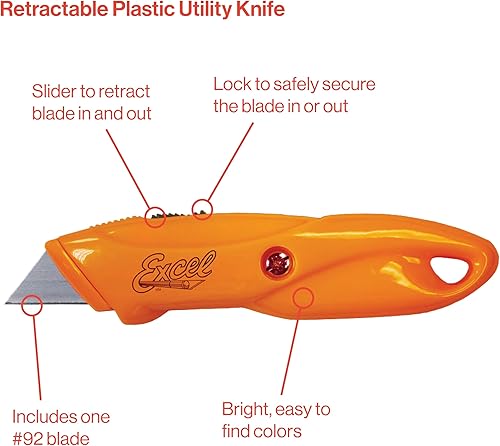 Vista 2 de Excel Blades Paquete de 25 cortadores retráctiles para cajas – Juego de cuchillos utilitarios resistentes con cuchillas #92 y bloqueo de seguridad
