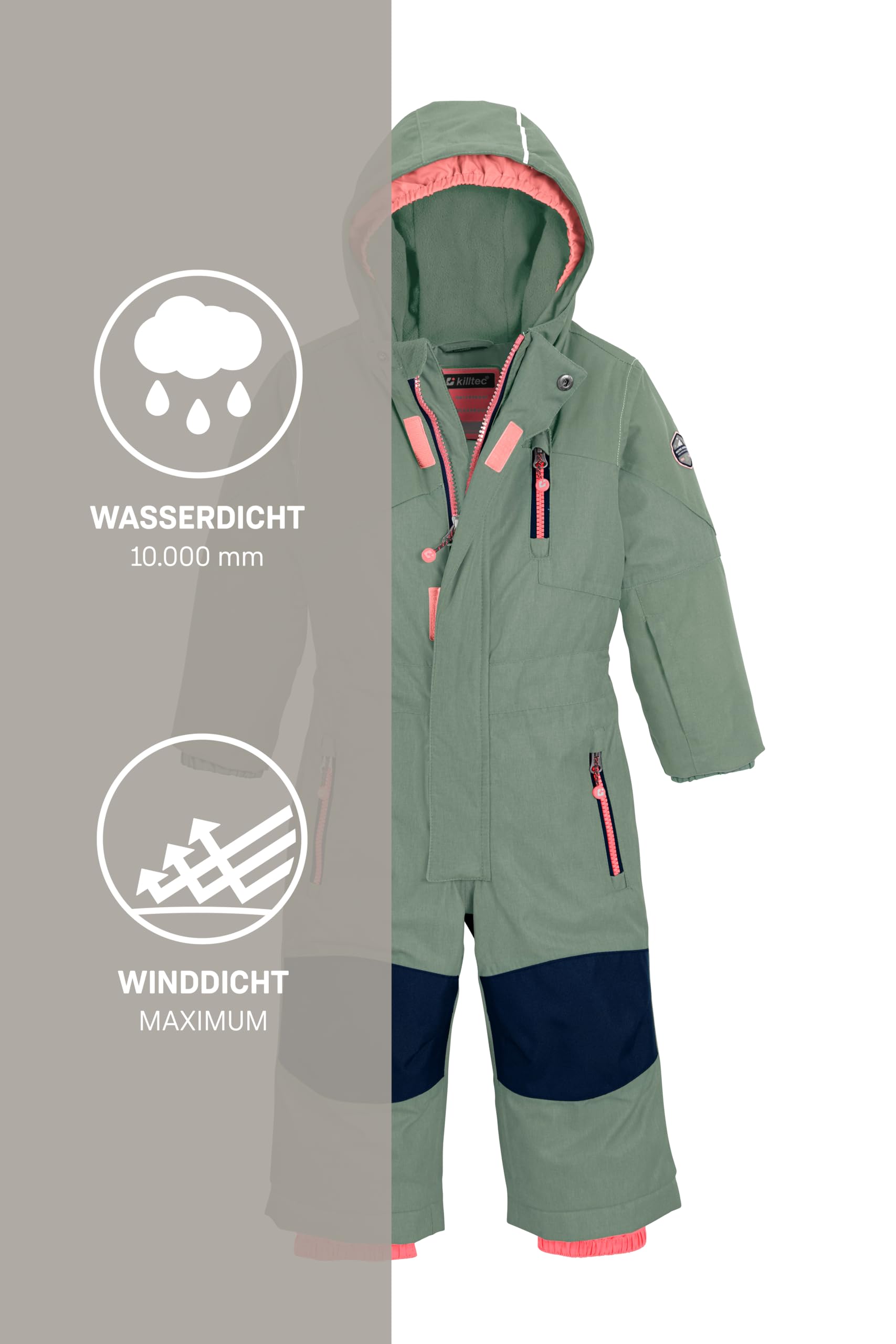 killtec dzieci Kombinezon narciarski/kombinezon narciarski z kapturem i osłoną przeciwśnieżną Kesley Mini, light teal green, 110, 34353-000