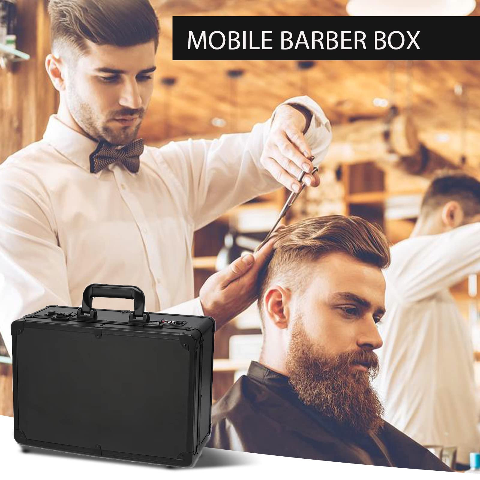 Friseurkoffer, tragbare Friseur-Tragetaschen für Haarschneider und Zubehör, doppellagig, groß, für Reisen, Werkzeuge, Tragetasche, professionelles Friseur-Set, Aufbewahrungsbox (schwarz)