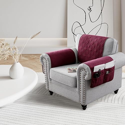 Miniatura 10 de LiveGo Fundas para reposabrazos + reposacabezas, funda antideslizante para brazos con bolsillos de almacenamiento y funda protectora para la cabeza