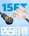 DEWENWILS 360° Rotating Flat Plug Black Extension Cord 15FT, 14/3 Gauge 3 Prong Outdoor Extension Cord Waterproof, Lighted Triple Outlet Hook Design, 125V/15A/1875W, for Outdoor/Indoor, ETL Listed