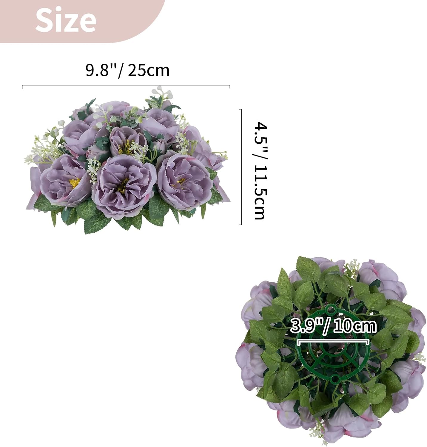 NUPTIO Artificial Flowers Ball Centerpieces: 2 Pcs 9.8 Inch Diameter Fake Kissing Rose Floral Balls for Wedding Party Bridal Shower Valentine Home - Purple Bouquet Arrangement Decorations for Table - Image 4