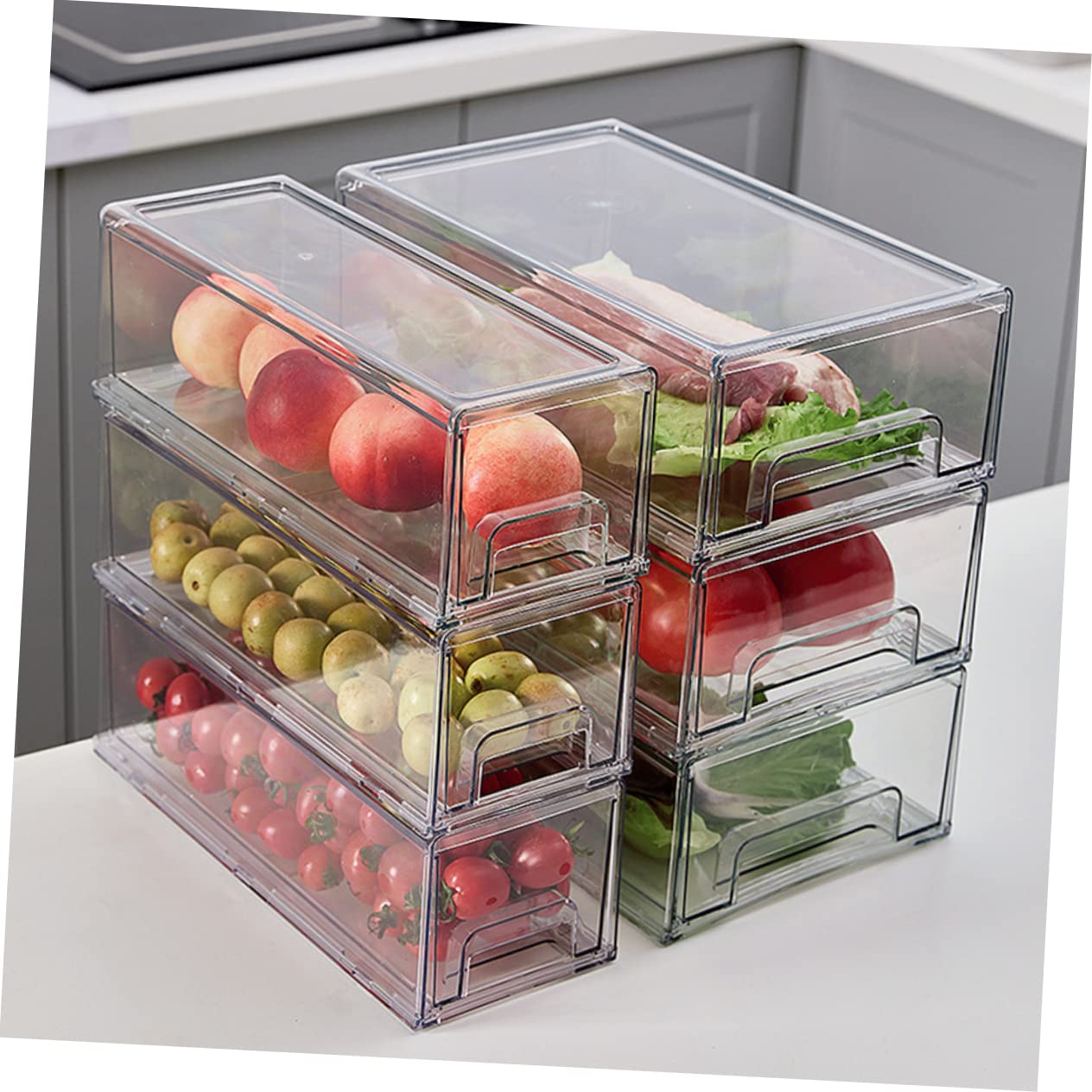 jojofuny Kühlschrankbox aus Pet mit Großer Kapazität Transparent und Leicht Herausnehmbar Schubladenbox für Gemüse und Geriebenen Käse Geeignet für Vorratskammer und Gefrierschrank
