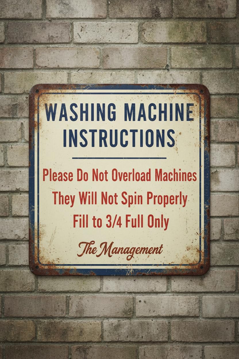 Wall Decor Washing Machine Instructions Do Not Overload Sign. 8x12Inch Metal. Laundromat Business Signs Vintage Aluminum Plates Printed