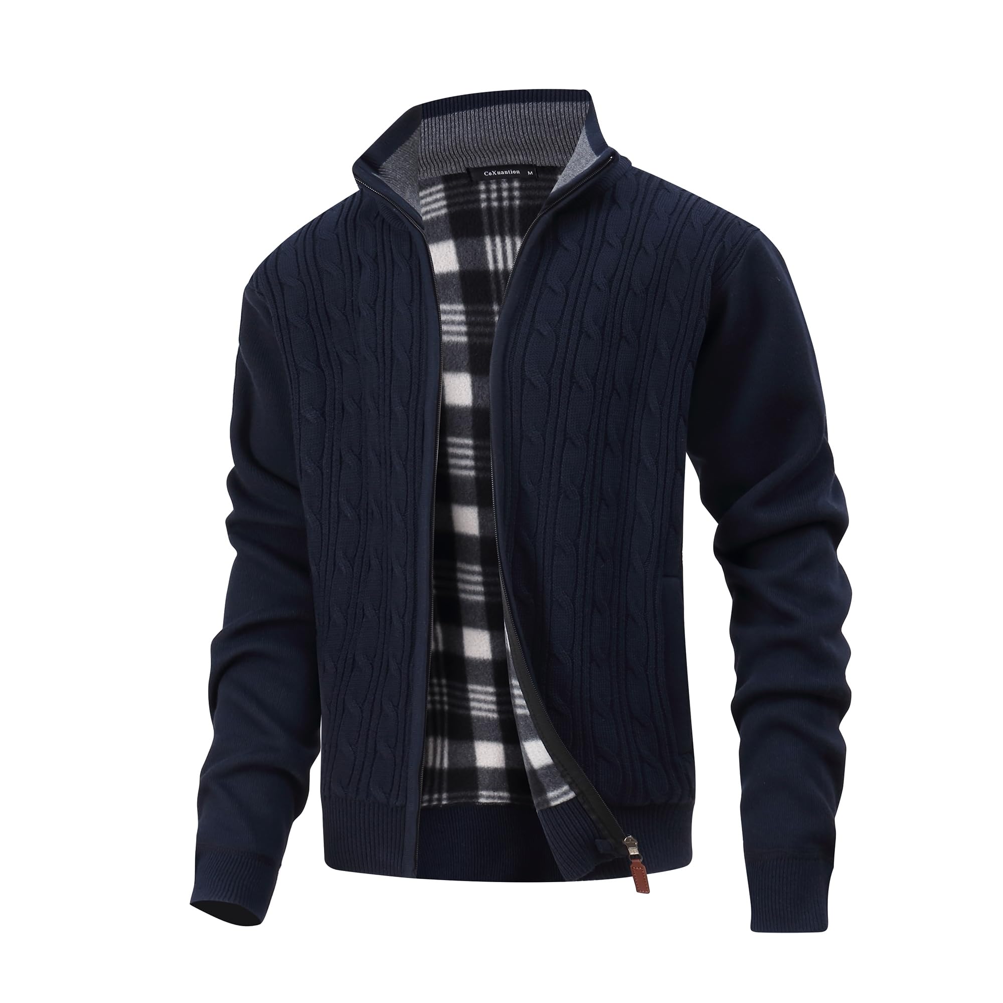 Cardigan da Uomo Maglione Invernale Stand Colletto Cardigan Imbottito Felpa Cappotto Lavorato a Maglia con 2 Tasche Maglione Manica Lunga Giacca Casual con Cerniera Intera