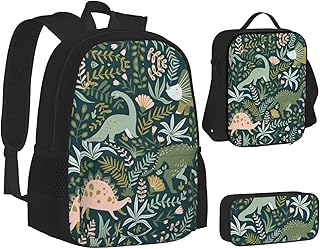 Juego de mochila escolar de calaveras rojas, bolsa de almuerzo, estuche para lápices, mochilas escolares para adolescentes y niñas, lindo dinosaurio, talla S, color, 5.0cm*10.5cm*20.5cm,