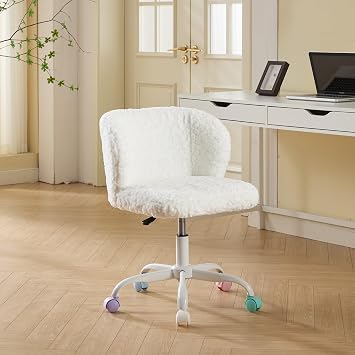 Office Chair,Home Office Chair with White Metal Base,Adjustable Swivel Desk Chair for Home