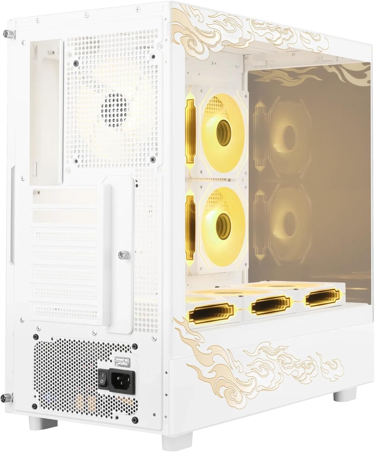 SEGOTEP Endura Pro- Special Loong Edition- Full View Dual Tempered Glass - Detachable Panels - ATX Gaming Mid Tower Computer Case - 3 PWM Fans Included-Dragon Art Design - White