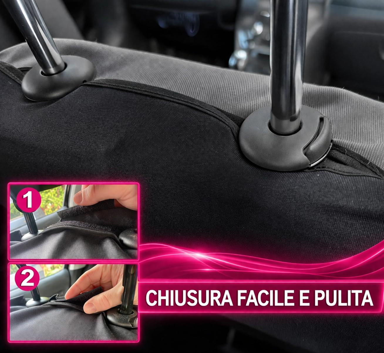 Rebeca Shop Coprisedili Anteriori Compatibili Con Ypsilon, Policotone, con Airbag Laterale, Kit 6 Pezzi, Made in Italy (Nero/Grigio Scuro)
