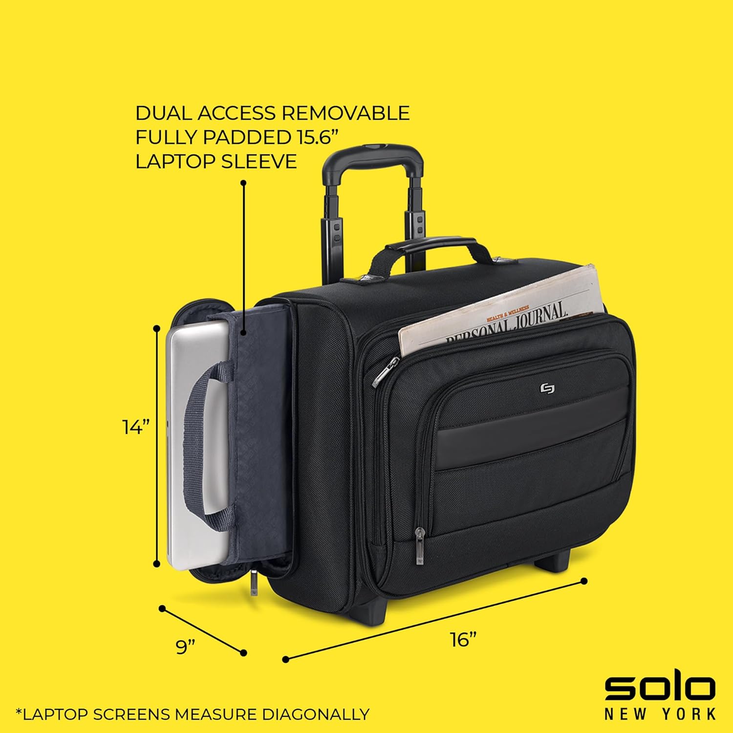 Solo New York Rolling Overnighter Catalog Case with Wheels - Roller Laptop Bag, Wheeled Briefcase for Women & Men, Carry On Size for Travel, Fits 15.6" Computer - Columbus, Black