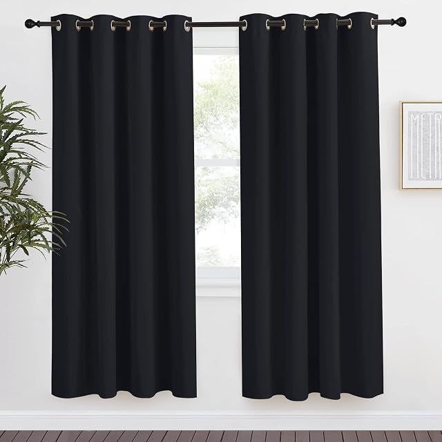 NICETOWN NICETOWN Black Blackout Curtain 78 inch Length, W55 x L78 Inch, 8 Grommets Top, 1 Piece, Thermal Insulated Modern Window Treatment Soundproof Drape Panel for Bedroom/Living Room