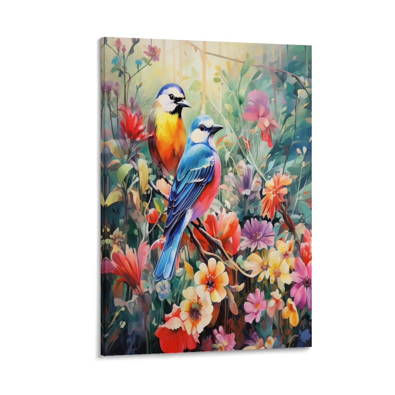 Impression sur toile oiseaux et fleurs tableau mural moderne 50x75