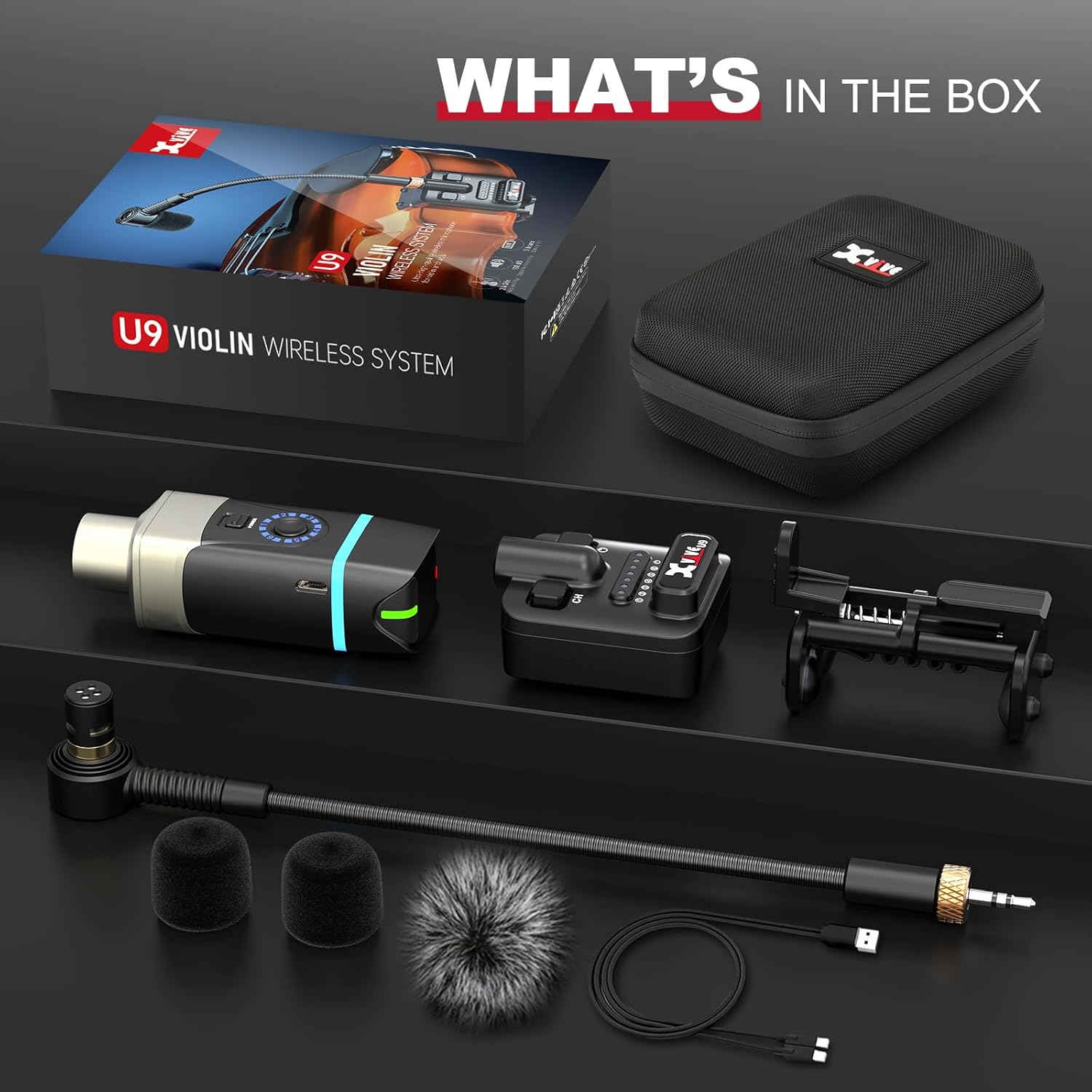 Contents of the Xvive U9 Violin Wireless System box