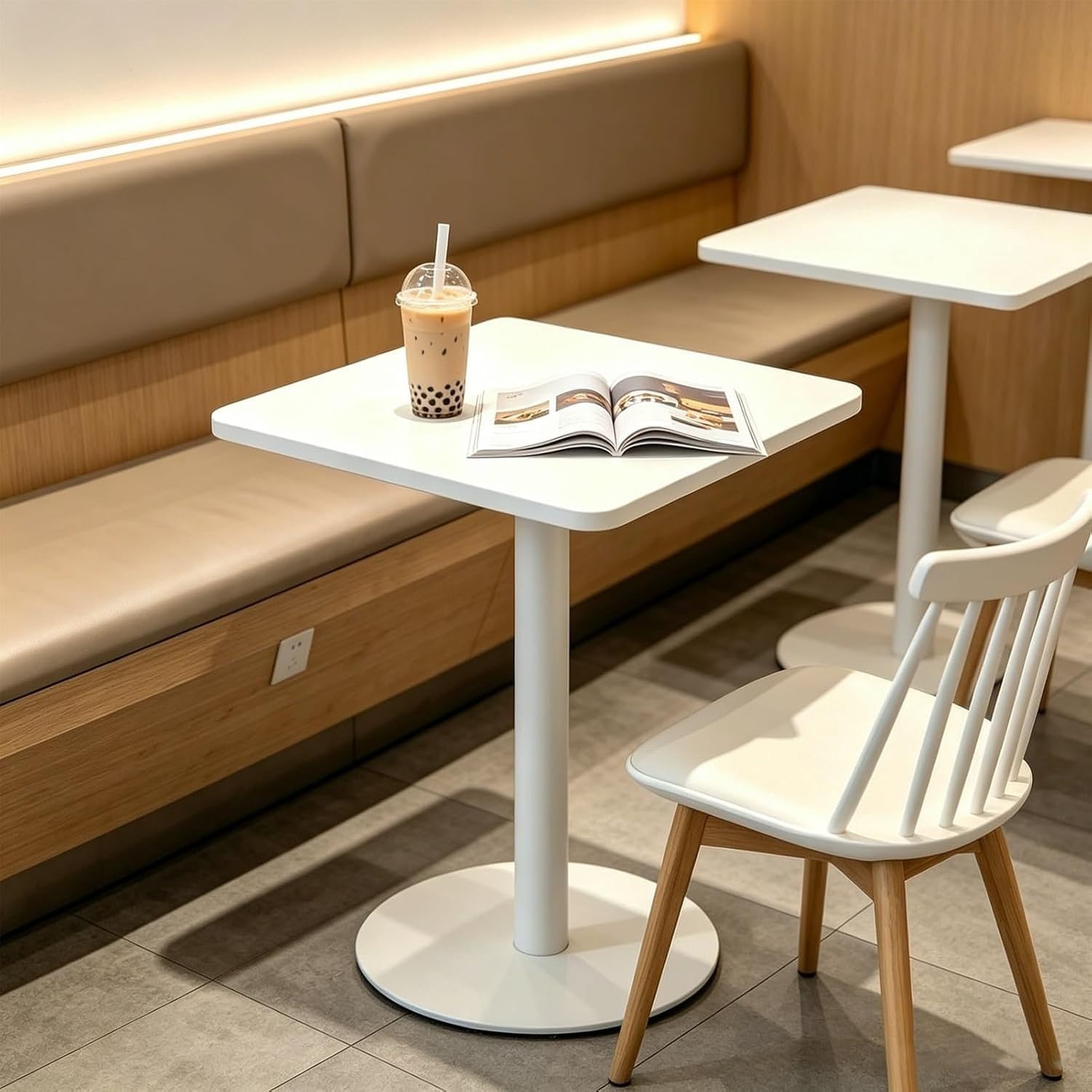 Table de Bar Moderne en Métal pour Maison Bistro Cuisine, Blanc, 48x48x72cm