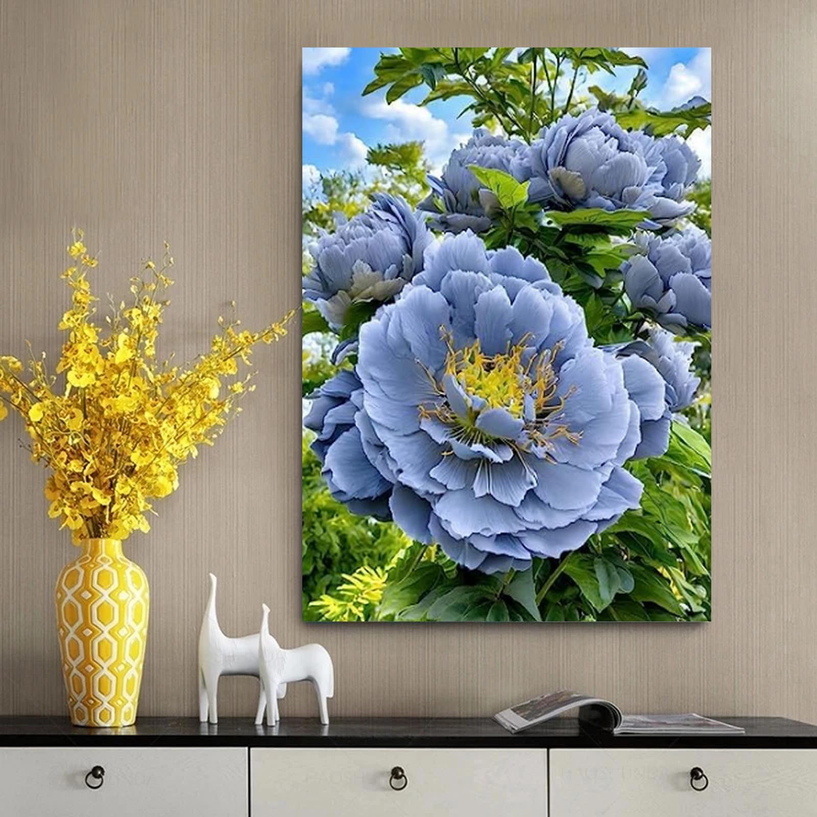 Amazon | COKYIS 刻印されたクロスステッチキット青い牡丹の花