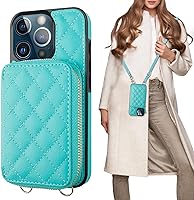 Vista 14 de Bocasal Funda tipo cartera cruzada para iPhone 13 Pro, con bloqueo RFID, de piel sintética, con cremallera, funda tipo cartera con función atril