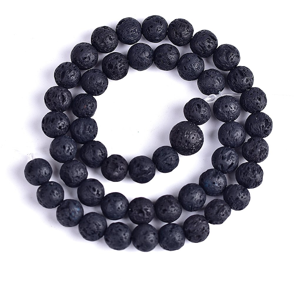 10 mm runde schwarze Lava-Perlen mit großem Loch, gebohrte Edelsteine, lose Perlen für DIY-Schmuckherstellung, vollständiger Strang 38,1 cm (ca. 38 Stk.)