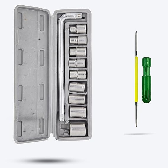 Walkers WKCB111M1 Socket Spannar Set with 2in1 Screwdriver Carry Box for Automobiles/Bike/Car Repair Tools Kit Socket Set (Pack of 11)