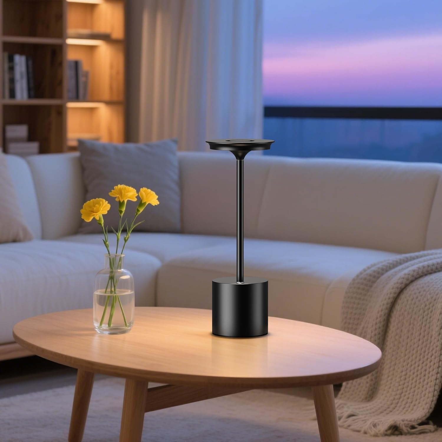 Cordless Rechargeable LED Table Lamp 6000mAh Portable Battery Waterproof Touch Control 3 Color Stepless Dimming Light for Indoor Outdoor Dining Patio Restaurant Lighting 2 Black