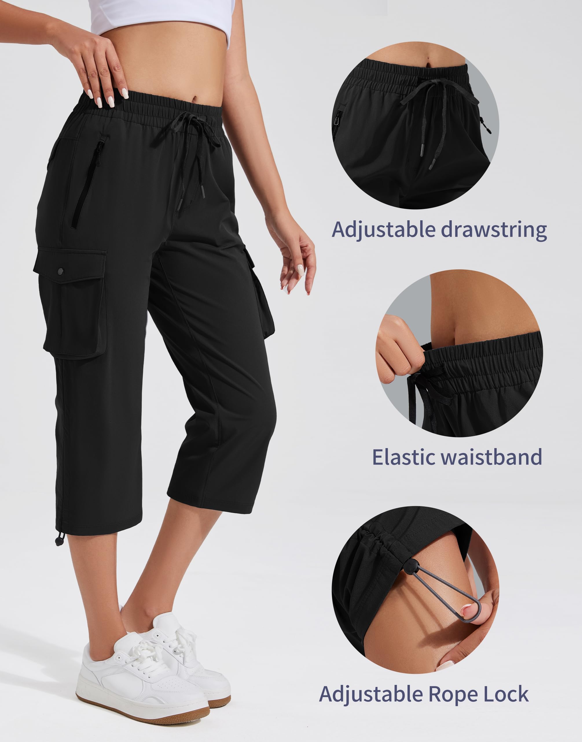 Pioneer Camp Pantalon capris cargo de randonnée léger à séchage rapide pour femme, pantalon d'été extensible pour femme, décontracté